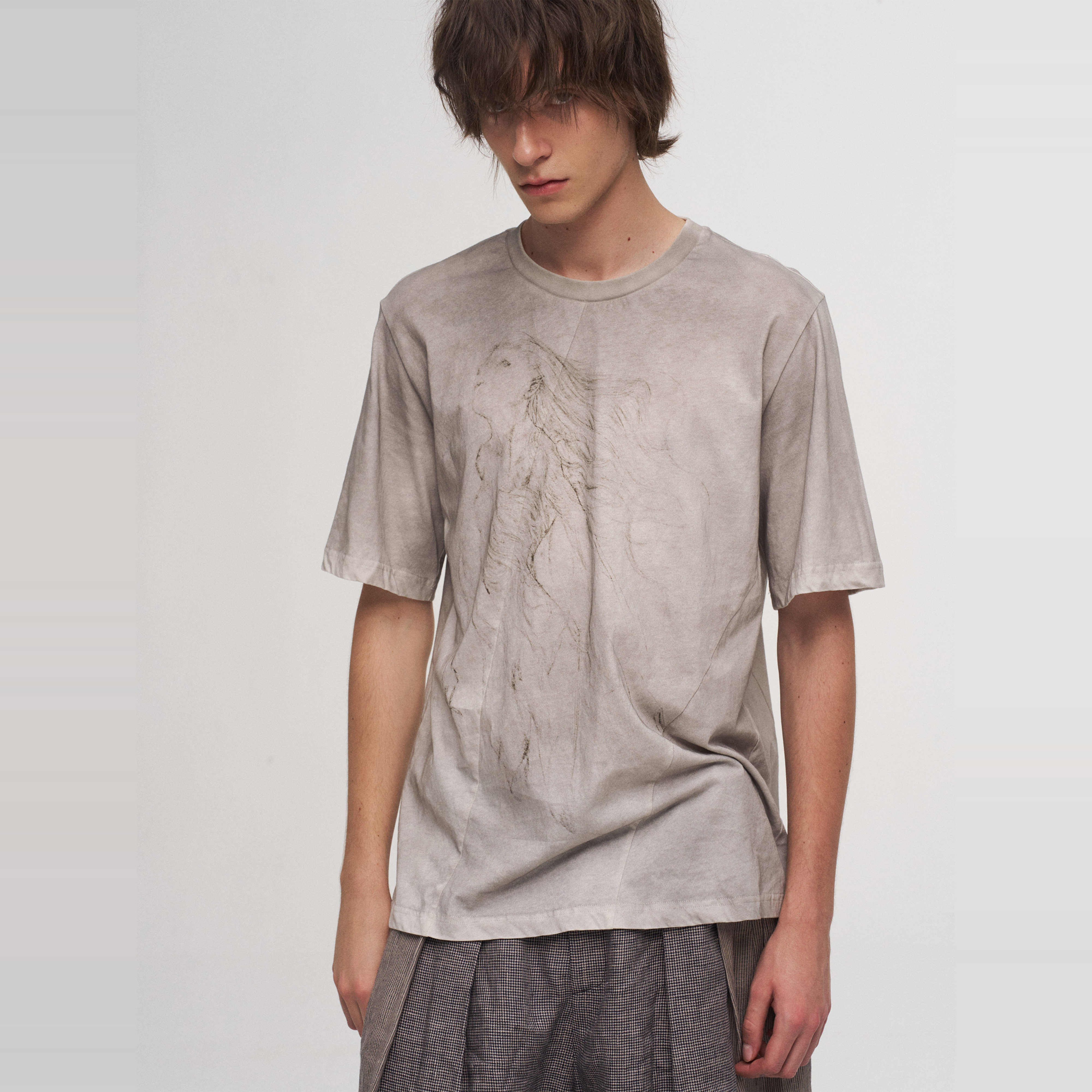 「 凌鸦ILNya 」差池_灰 海妖脏染短袖 精梳棉混纺印花T恤夏解构,男装,T恤,淘宝优惠券,粉丝福利购,淘宝优惠卷