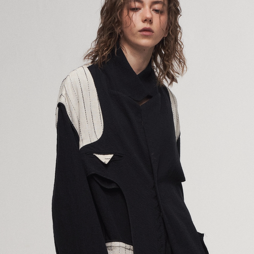 「 凌鸦ILNya 」差池_黑 肌理外套 双面穿做旧肌理复古感西装夹克