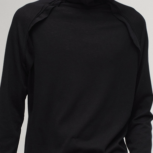 「 凌鸦ILNya 」差池_黑 花边针织打底 羊毛花边波纹高领针织衫