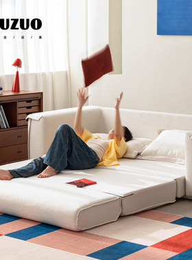 就坐设集 客厅全拆洗亚麻白色小户型奶油风沙发床三人布艺沙发