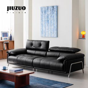 就坐设集原创包豪斯意式 真皮沙发高靠背不锈钢黑色头枕可调节沙发