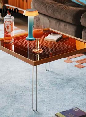 就坐设集 方形钢化玻璃拼接柚木黑胡桃木边几包豪斯风简约小茶几