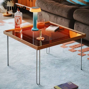 就坐设集 方形钢化玻璃拼接柚木黑胡桃木边几包豪斯风简约小茶几