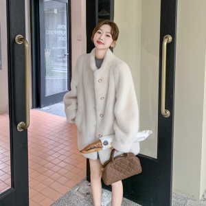 韩版气质保暖仿水貂绒棉服外套女2025年冬季新款显瘦保暖毛毛上衣图片