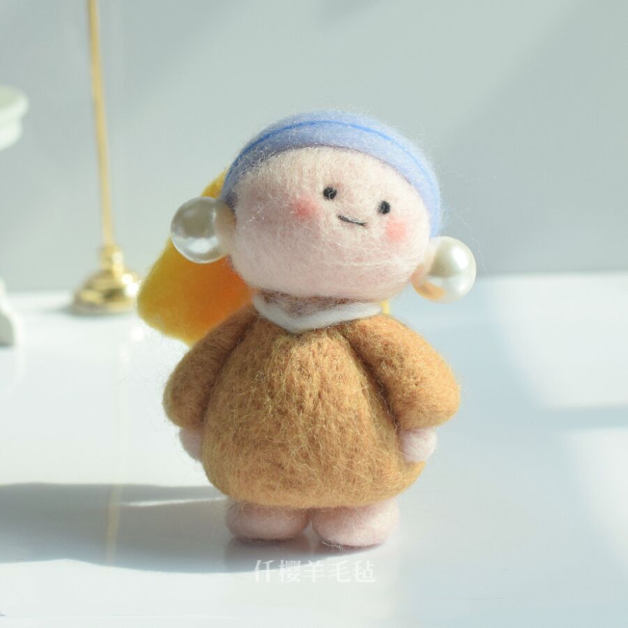 羊毛毡戳戳乐手工diy艺术品名画梵高 戴珍珠的少女创意礼物钥匙扣