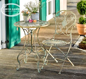 {庭院时光}法式乡村复古做旧铁艺圆桌配椅庭院户外桌椅套别墅装饰