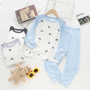 儿童莫代尔睡衣夏男童家居服青少年空调服中大童薄款 卡通撞色春夏