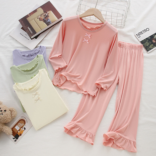 空气睡衣bi眼入 女孩空调服荷叶边小女孩 女童莫代尔睡衣春秋款