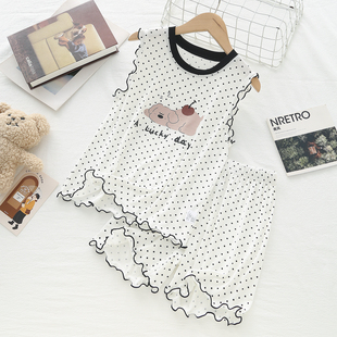 儿童无袖睡衣小女孩夏天莫代尔冰丝背心宽松版女童卡通家居服套装