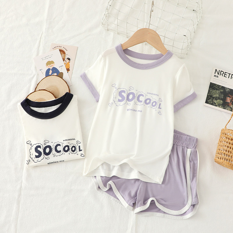 60支莫代尔儿童套装女童夏季套装短袖短裤女孩运动套装棉睡衣,童装/婴儿装/亲子装,套装,淘宝优惠券,粉丝福利购,淘宝优惠卷