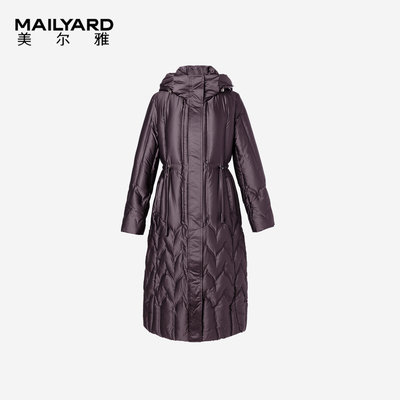 美尔雅女装 优雅抽绳中长款连帽白鸭绒外套 抗寒防风羽绒服477