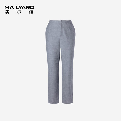 美尔雅女装 百搭松紧腰休闲裤 直筒工装裤 灰色羊毛九分裤151