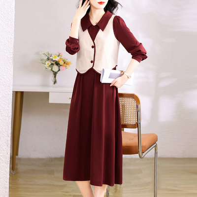 法式温柔马甲连衣裙套装女秋装设计感气质高腰修身显瘦两件套裙子