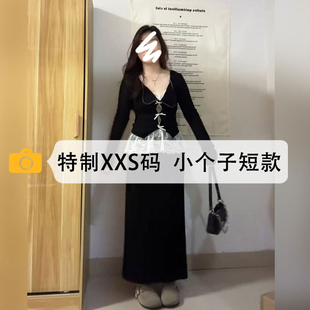 145xxs 黑色毛呢a字裙显高中长款 150cm小个子冬季 半身裙女2025新款