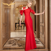 创意狐红色新娘结婚礼服2020新款 晚宴主持人礼服裙 订婚衣服女长款