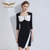 创意狐黑色连衣裙女名媛气质晚宴会主持人小礼服平时可穿轻奢高端