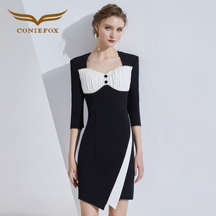 创意狐黑色连衣裙女名媛气质晚宴会主持人小礼服平时可穿轻奢高端