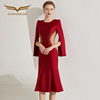创意狐宴会主持人礼服平时可穿红色设计生日party名媛气质连衣裙