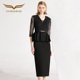 创意狐黑色正式 场合商务职场宴会假两件显瘦礼服设计师女装 连衣裙