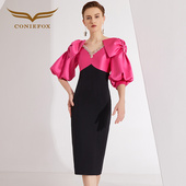 创意狐主持人礼服女生日派对小洋装 日常小礼裙名媛参加婚礼连衣裙