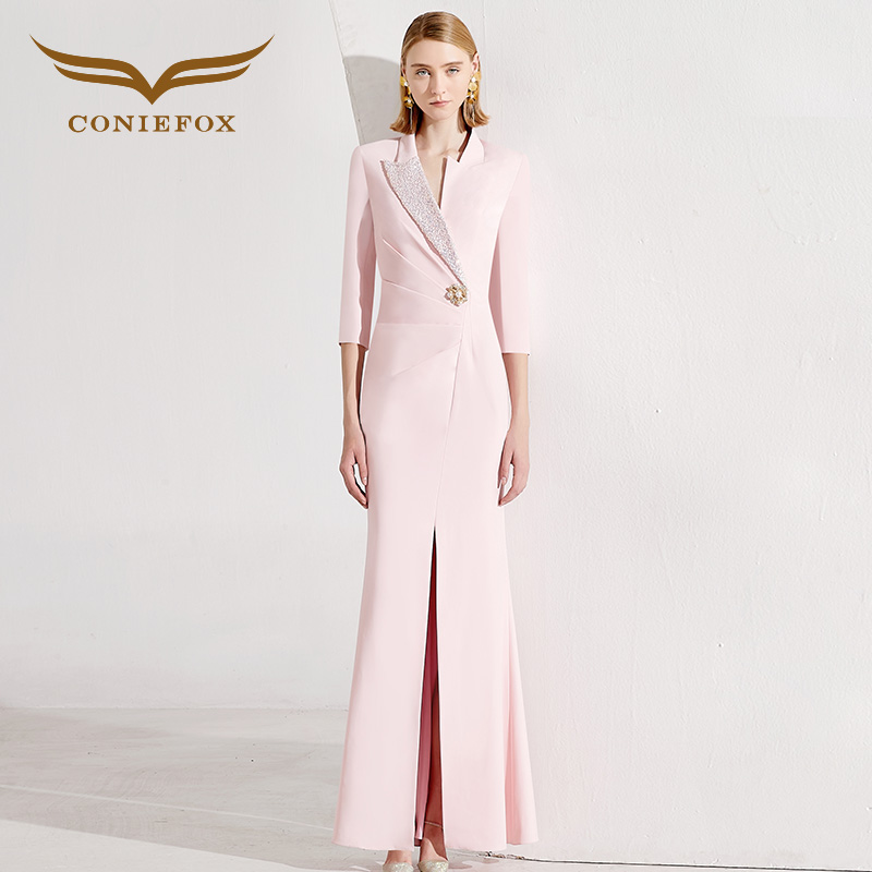 创意狐晚礼服女鱼尾裙粉色长裙