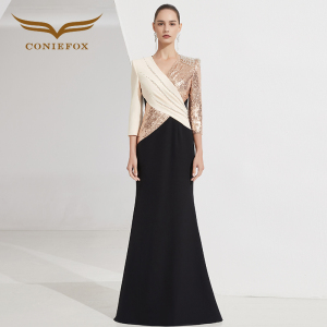 创意狐晚礼服高端大气宴会主持人礼服长款修身名媛气质聚会连衣裙