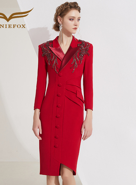 创意狐红色礼服裙高级质感主持人日常可穿小礼裙晚宴会气质连衣裙