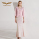 粉色减龄套装 创意狐韩版 穿搭一整套秋冬长袖 宴会半身裙礼服两件套