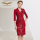 创意狐主持人礼服裙女晚宴会气质红色小礼裙婚礼演出表演服连衣裙