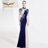 创意狐晚礼服2025新款 改良旗袍高端宴会礼服长款 主持人演出服长裙