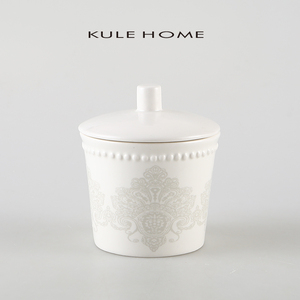 KULE HOME 北欧风棉签收纳盒陶瓷牙签罐带盖陶瓷小罐小物件储物罐