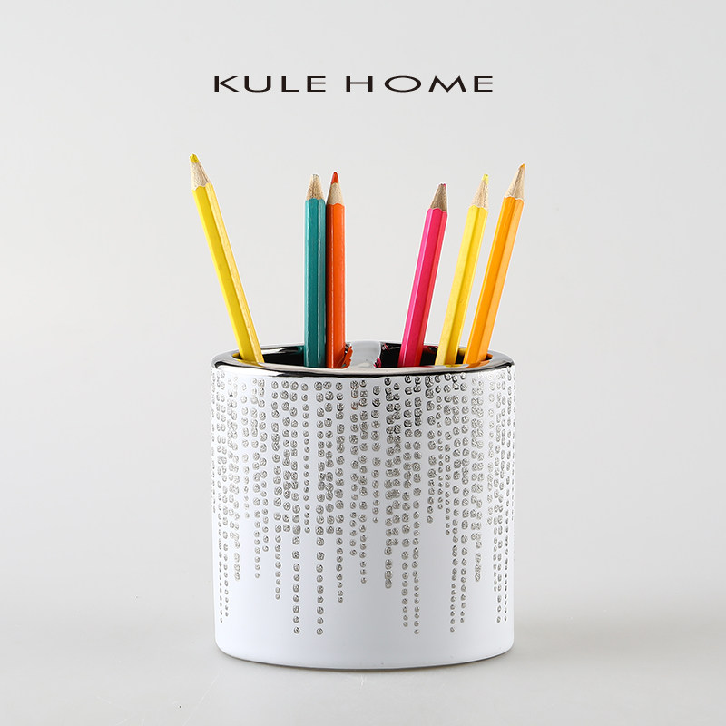 KULE HOME 陶瓷北欧风笔筒卧室化妆刷收纳筒办公室桌面装饰品摆件,收纳整理,笔筒,淘宝优惠券,粉丝福利购,淘宝优惠卷