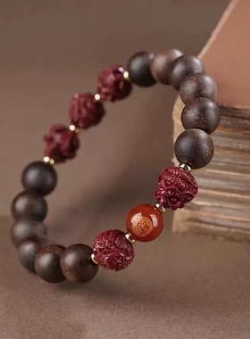 沉水级奇楠沉香手串生肖朱砂三合六合手链2026年马年本命年手饰