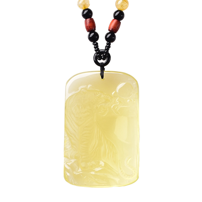 生肖黄水晶虎吊坠项链生肖虎型虎形饰品礼物橘瑞虎保泰吊坠项链