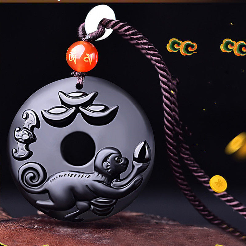 祥安阁猴运生辉候吊坠2026年属龙平安扣黑曜石生肖吉祥物项链,饰品/流行首饰/时尚饰品新,项坠/吊坠,淘宝优惠券,粉丝福利购,淘宝优惠卷
