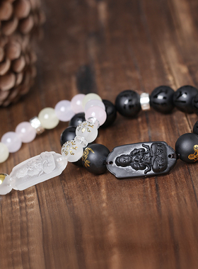 2026年十二生肖属猴本命佛大日如来手链串黑曜石金运意和吉祥物