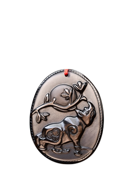 牛钱纳宝吊坠黑曜石属鼠人2026年吉祥物男女生肖鼠佩戴挂件