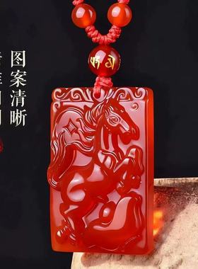2026年红玛瑙马上有钱男女款吊坠马年本命年转运珠项链新年礼物