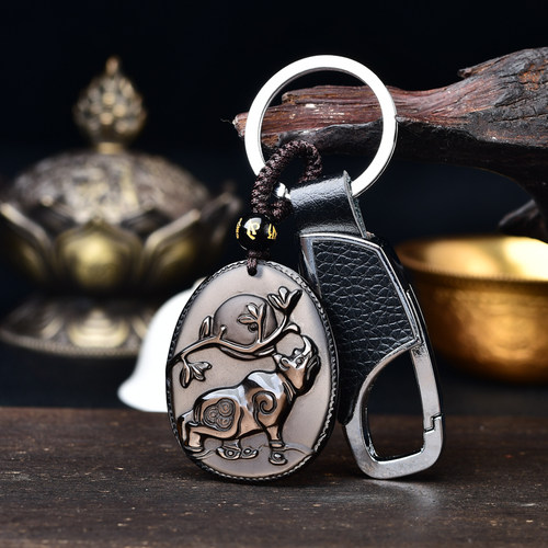 牛钱纳宝吊坠黑曜石属鼠人2026年吉祥物男女生肖鼠佩戴挂件