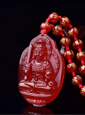 红玛瑙不动尊菩萨属鸡吊坠项链