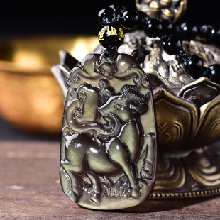 黑曜石十二生肖羊清霖祥润吊坠玉羊吉祥物羊型羊形饰品玉石挂件