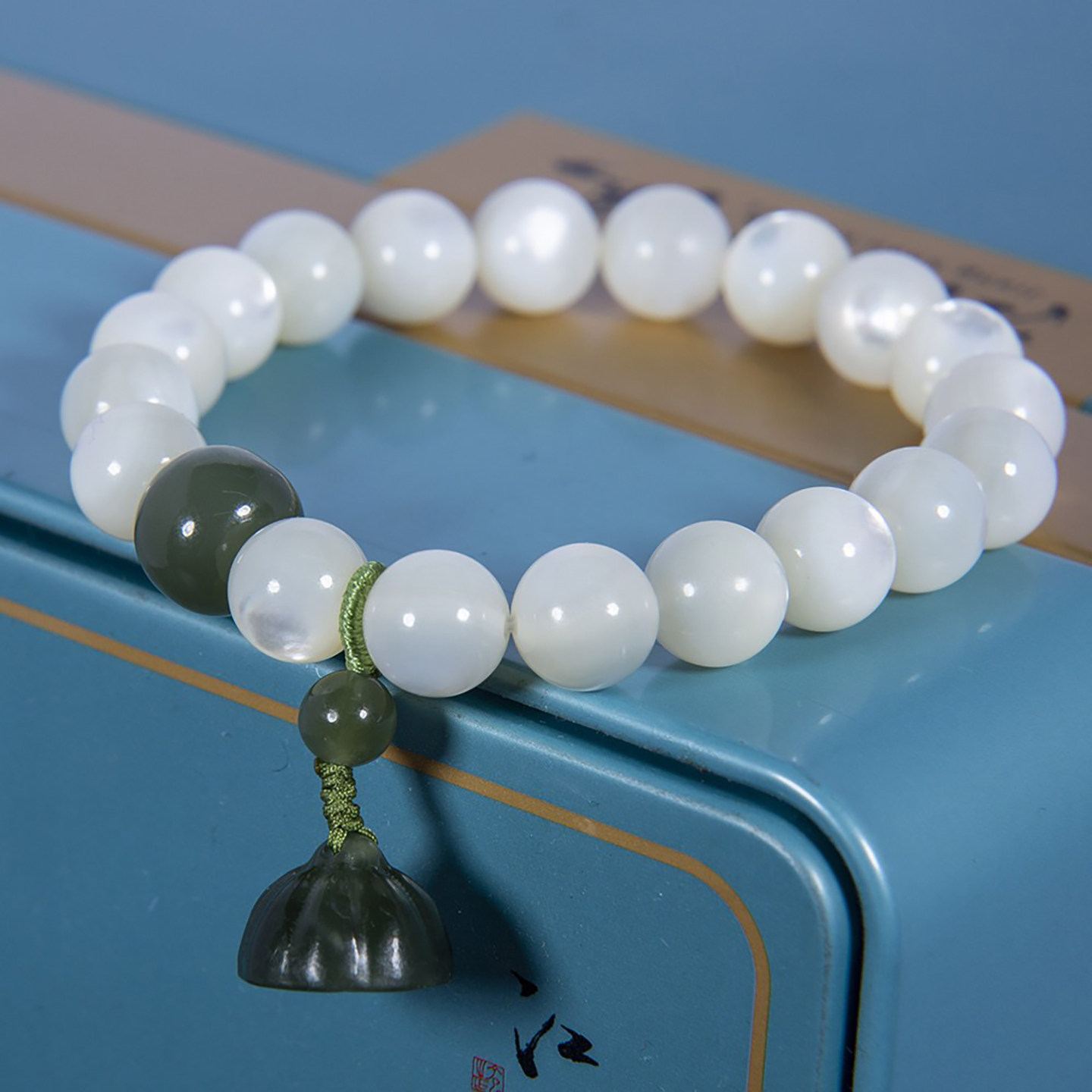 珍珠母贝螺钿珠子老鱼骨和田玉贝珠莲蓬男手串女手链天然贝母念珠