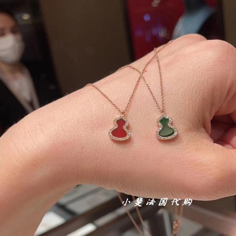 麒麟 wulu系列葫芦项链 18k玫瑰金红玛瑙镶钻吊坠锁骨链女