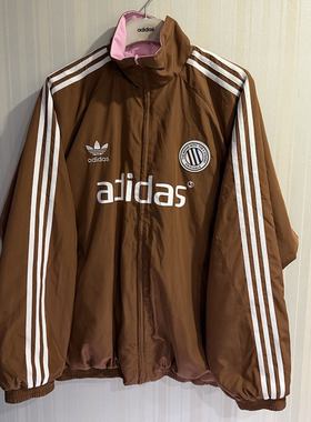 潮包背 现货 Adidas 三叶草男款双面穿复古运动休闲棉服 JL8353