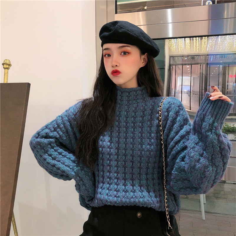 Real shot loose wear fairy Cranberry languid Hong Kong style retro high collar mohair sweater women thickened