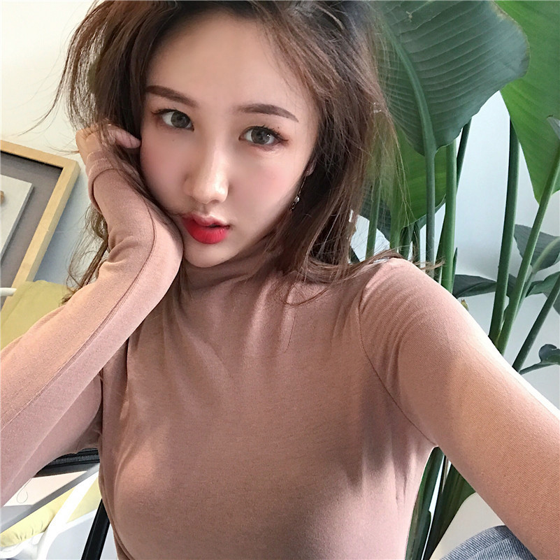 Hong Kong style retro autumn and winter new half high collar versatile long sleeve