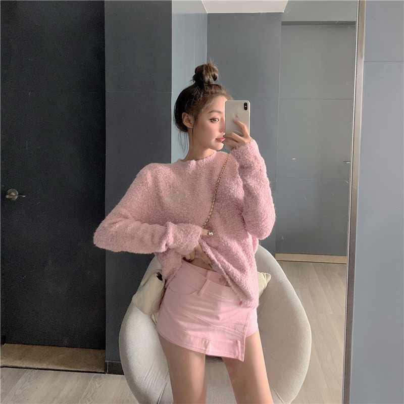 Real photo 2021 New Peach Oolong little sweetheart baby powder sweater for women