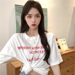 實拍2021春夏新款字母印花寬鬆百搭顯瘦短袖T恤女學生潮