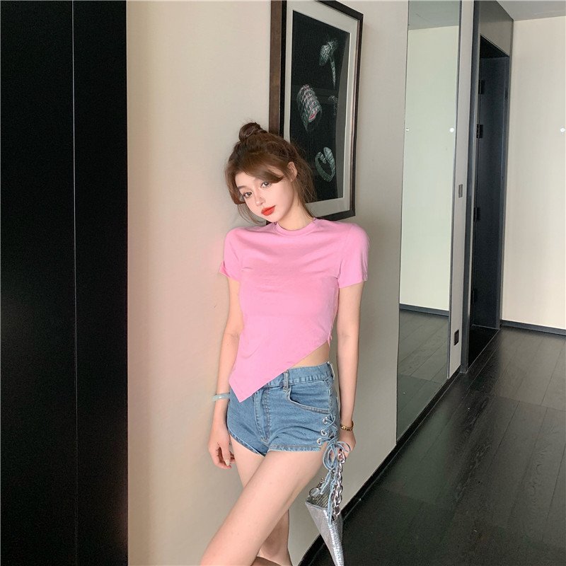 實拍 規則裁剪不撞衫~百搭修身顯瘦T恤女薄款短袖上衣