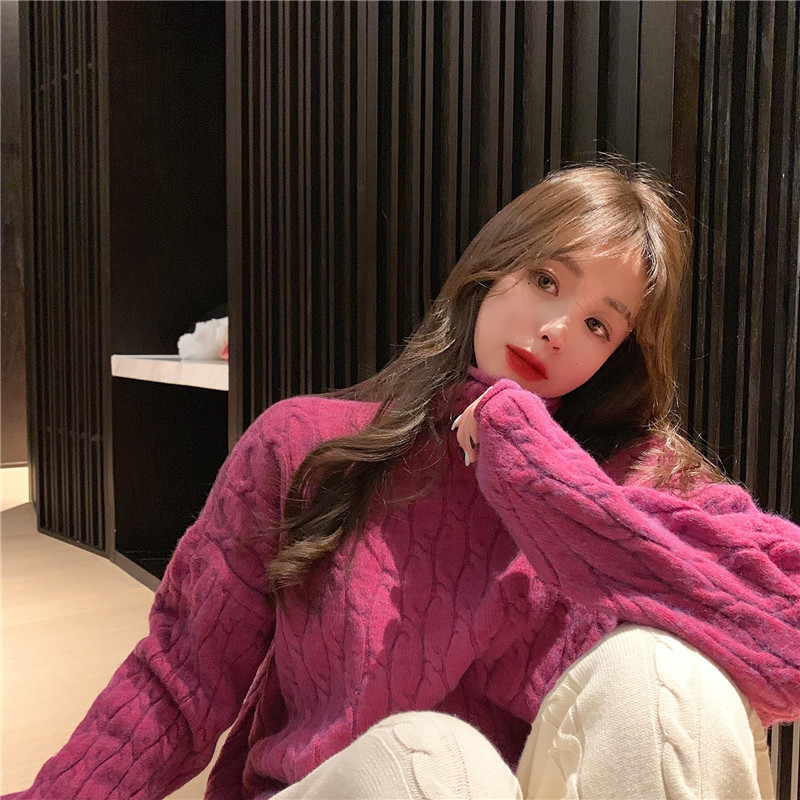 Real shot 2020 autumn new fashion foreign style, wear loose and lazy wind in autumn and winter, and wear high collar thickened bottoming shirt